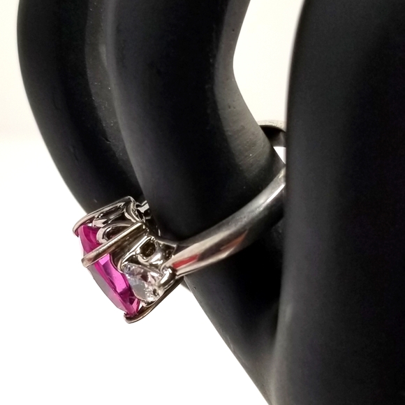 925Silver Lab Pink Sap&Cz D-827 CL1012 52054ZZMLSG2 Sterling Silver Womens Ring - Picture 3 of 6